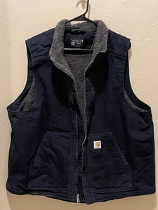 Men’s CARHARTT BLACK Washed Duck Sherpa-Lined Vest - Size XL LOOSE FIT - Picture 1 of 12