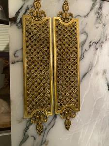 Pair Vintage PE Guerin Gold Plated Brass Door Plate Appliques - Bild 1 von 5