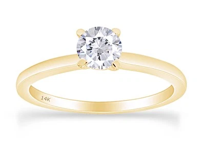 Anillo de compromiso solitario de diamantes redondos de 2 quilates de oro amarillo de 14 quilates cultivado en laboratorio Foto 1 de 4