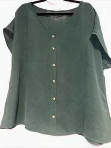 Blusa Camiseta Informal Henley Manga Corta Cuello en V Verde Rosa Esmeria Mujer XL - Imagen 1 de 10