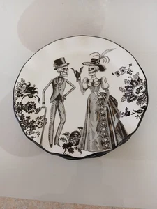 Set of 4 Potter's Studio Halloween VICTORIAN SKELETON Salad Plates Scalloped - Picture 1 of 9
