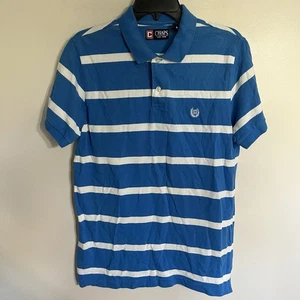 Men’s Chaps Short Sleeve Golf Polo Blue & White Stripes Size Medium Outdoors - Picture 1 of 12