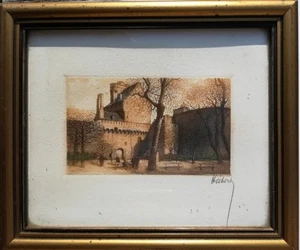 Eau forte originale couleur signée Hubert : Saint Malo Place Chateaubriand - Picture 1 of 4