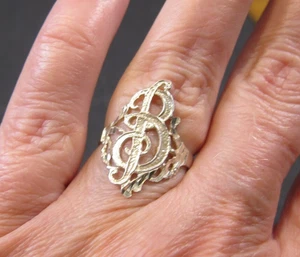 Neat size 6 vintage sterling silver large monogram letter B ring 925 - Picture 1 of 4