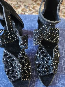 Black Glitter Block Heel Sandals Size 4 - Picture 1 of 11