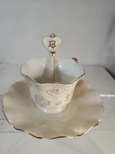 BAINBRIDGE BEARS TEA CUP SAUCER SPOON OFF WHITE GOLD TRIM Vintage - Picture 1 of 7