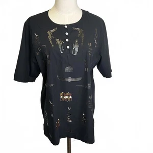 Vintage Cotton Flower Women's Size XL Black Egyptian Cotton Tunic Top Blouse  - Picture 1 of 10