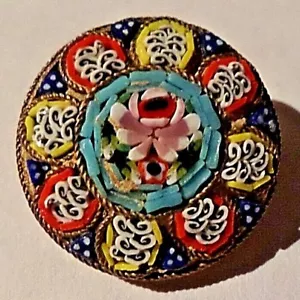 Broche redondo antiguo micro mosaico italiano vintage art deco, estampado Italia encantador - Imagen 1 de 4