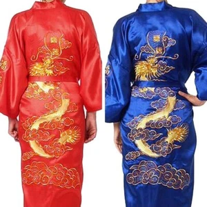 Nuevo Para hombres Satén Dragón Chino Kimono-Seda Pijama Prendas para Dormir Vestido Albornoces Regalo - Imagen 1 de 52