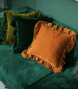 Ruffle Modern Velvet Simple Solid Colour Cushion Case Cover Only Sofa Decor - Foto 1 di 12