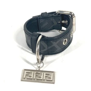 FENDI 8AC016 zucca dog collar dog pet Accessories Dogs Collar Leather Black/gray - Picture 1 of 11
