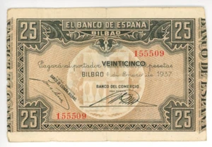 1937 Spain 25 Pesetas Bilbao P# S563 - Picture 1 of 2