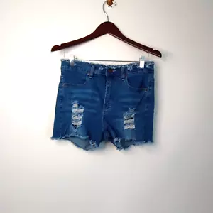 Vince Blue Denim Frayed Waist & Hem Distressed Shorts Women 9 Beach Jhanties Y2K - Picture 1 of 9