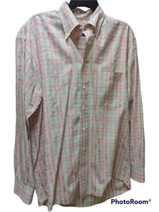 Burberry Men's Dress Shirts Pink and Yellow Pastel Plaid Checked Medium Poplin - Picture 1 of 4