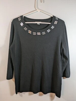 Suéter Mercer Street Studio preto manga 3/4 acrílico grande strass macio - Imagem 1 de 4