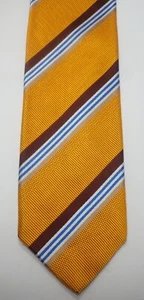 BRIONI GOLD w/ BROWN BLUE WHITE & TAN STRIPES WOVEN ITALIAN SILK/COTTON NECK TIE - Picture 1 of 10