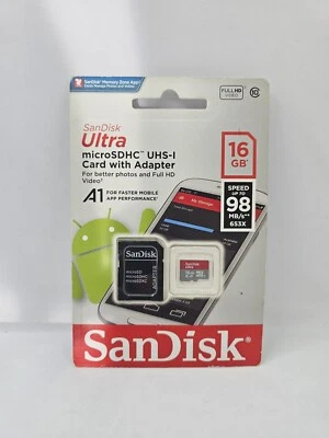 SanDisk Ultra 16GB Micro SD SDHC Memory Card 98MB Class 10 with SD Adapter - Image 1 of 2