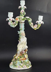 Antique Sitzendorf Porcelain Candelabra Figural Floral 4-Arm Candlestick, c.1890 - Bild 1 von 14
