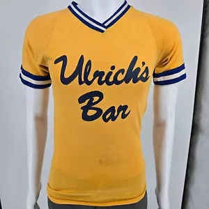 Vintage 1970's Ulrich's Bar Yellow Striped Ringer Jersey T-Shirt (XS/S) - Picture 1 of 12