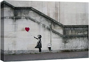 24"x36"-Banksy Graffiti Art Red Balloon Girl Canvas Wall Art Decor - Picture 1 of 5