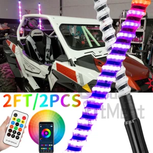 2x 2ft Cob RGB Spiral LED Whip Lights Antenna For Can-am Maverick X3 Max Turbo - Picture 1 of 15
