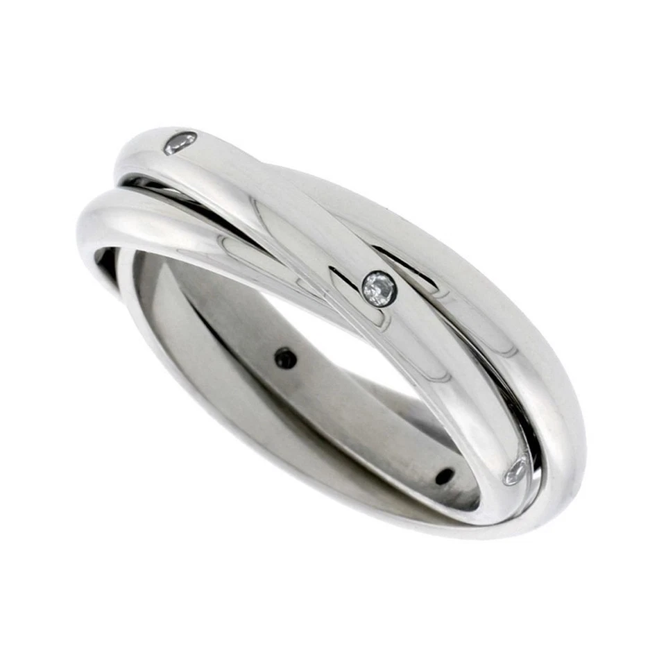 Хирургическая сталь кубический цирконий прокатки кольцо 3 мм тройной обручальное кольцо, размеры 6-12 - Изображение 1 из 1