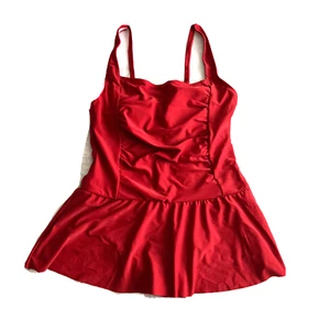 Dokotoo Women's Tummy Control One Piece Swimdress Push Up Padded Skirted Red M - Picture 1 of 8