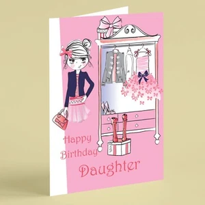 Girl with her wardrobe Daughter birthday card - Picture 1 of 1