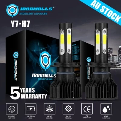 4sides H7 LED Headlight Globes Bulb Kit High/Low Beam 6500K 200W Bright White 2x - image 1 of 4