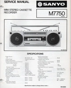 Service Manual for Sanyo M7750 Mini Stereo Radio Cassette Recorder BoomBox AM/FM - Picture 1 of 1
