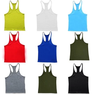 Men's Gym Bodybuilding Muscle Vest Racerback Stringer Plain Fitness Tank Top UK - Picture 1 of 19