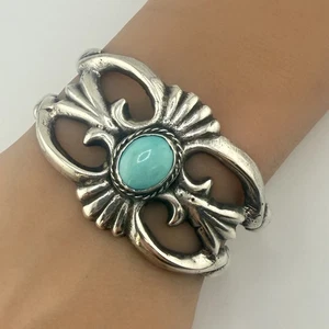 Brazalete Navajo Hecho a Mano Turquesa Plata de Ley 925 Talla 6 (51,3 g) - Imagen 1 de 8