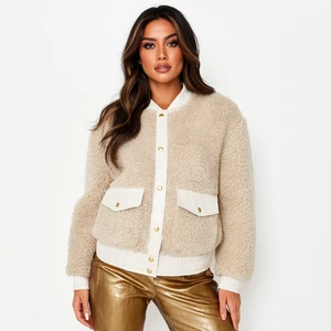 Anita The Label Jacket AUS 14 US10 Beige NEW Camille Deep Pile Faux Leather Trim - Picture 1 of 11