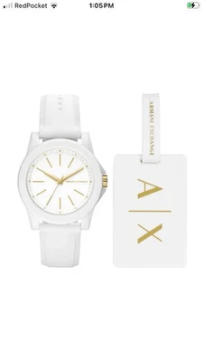 Reloj de silicona Armani Exchange analógico de cuarzo de 40 mm para mujer con etiqueta de equipaje AX7126 Foto 1 de 4