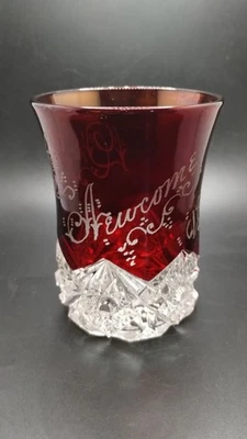 Antique Souvenir Glass Ruby Red Etched Cut To Clear Dr Newcome 1909 - Image 1 of 4