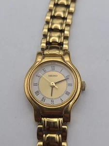 Vintage Seiko Uhr Damen goldfarben V401-0289 rund neue Batterie funktioniert - Bild 1 von 14