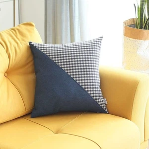 18" x 18" schwarz und blau Hahnentritt Reißverschluss Handarbeit Polyester Dekokissen - Bild 1 von 4