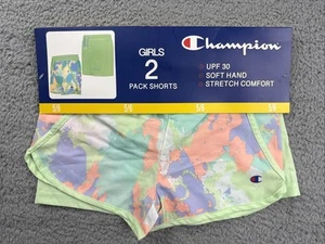 Champion Girls 2 Pack Active Stretch Comfort Shorts (Multi Splatter/Mint 5/6) - Picture 1 of 4