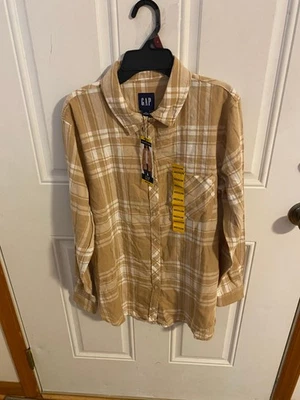 NOVA Camisa Feminina Gap Algodão Macio Ajuste Relaxado Botão para Cima Flanela Tamanho Médio - Imagem 1 de 4