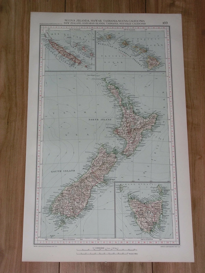 1927 VINTAGE MAP OF NEW ZEALAND / NEW CALEDONIA / HAWAII / TASMANIA  - Image 1 of 4