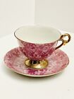 Vintage Footed Tea Cup & Saucer Pink Mauve Flower Pattern w Gold Trim Lustreware