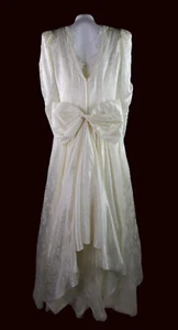 Vtg 80s Jessica McClintock Bridal USA 13 14 L XL Ivory Satin Wedding Gown Train - Picture 1 of 12