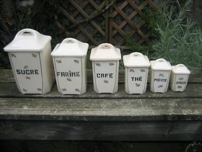 Série 6 anciens pots à épices faience Badonviller décor Petites Fleurs - Photo 1/4