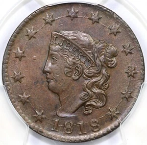 1818 1c N-10 Matron Head Large Cent PCGS AU 58 - Picture 1 of 5
