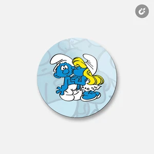 The Smurfs Kiss Cartoon | 4'' X 4'' Round Decorative Magnet - Picture 1 of 2