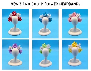 HATS FIT BARBIE & FASHION DOLL  DESIGNER 2 COLOR FLOWER HEADBAND  NEW DESIGN! - Picture 1 of 13