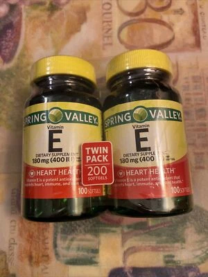 Витамин Е Spring Valley упаковка 2 шт., 400 МЕ — 100 гелевых капсул каждая (всего 200 шт.) ~ 10/2026 - Изображение 1 из 4