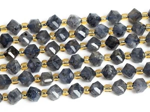 8MM Genuine Natural Blue black Iolite Beads Grade AA+ Faceted Cube Loose Beads - Picture 1 of 3