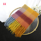 Lady Faux Cashmere Wool Shawl Scarves Check Plaid Tassel Fringe Tippet Winter