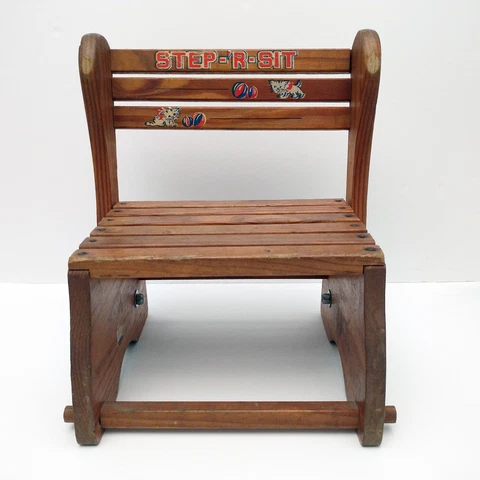 Vintage Cass Toys Step-R-Sit Chidren's Wooden Stool Bench Kittens Cover
